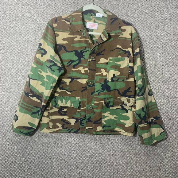 Jim Catfish Hunter‎ Mens Jacket Medium Green Camouflage Military Pockets Short - Picture 1 of 10